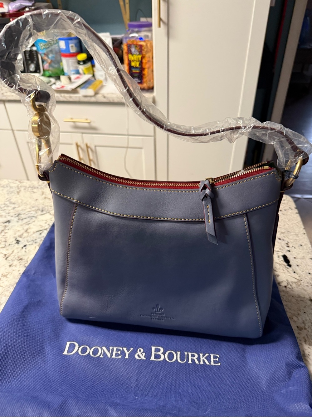 Dooney & Bourke Steel Blue Florentine Leather Shoulder Bag with Gold Hardware - Picture 3 of 7